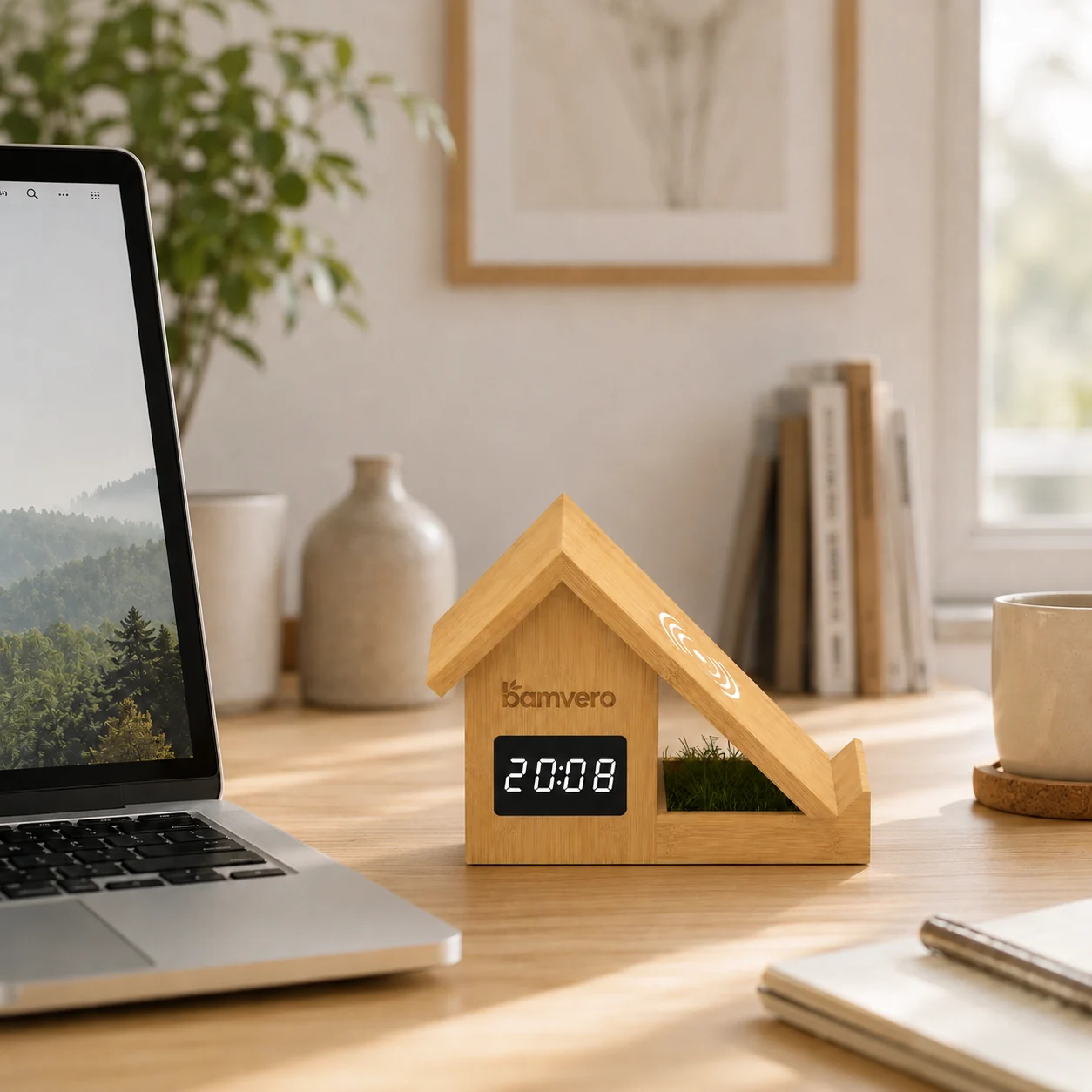 F011 house shaped bamboo wireless charger clock for wholesale sourcing