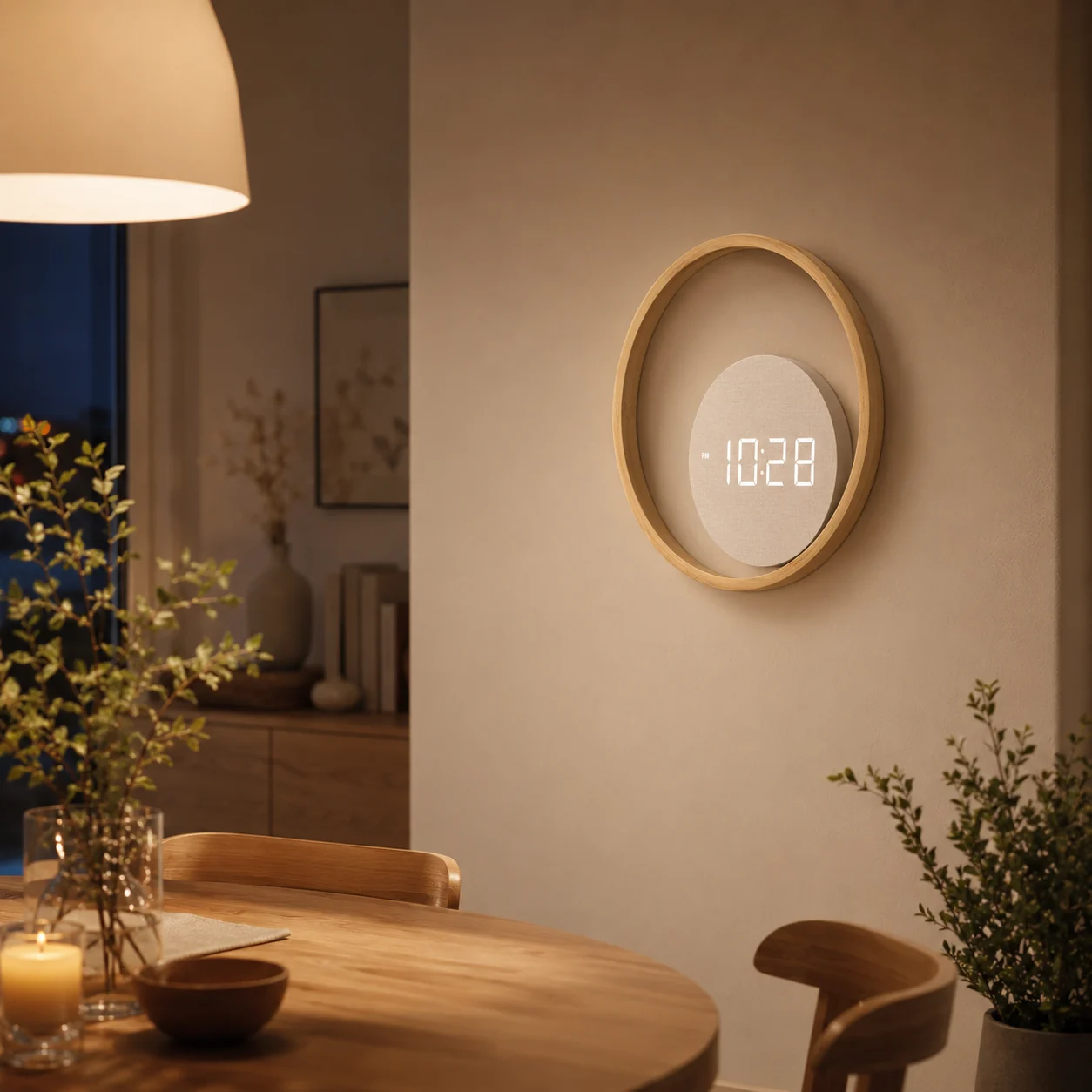 Round hollow bamboo LED wall clock detail for OEM sourcing