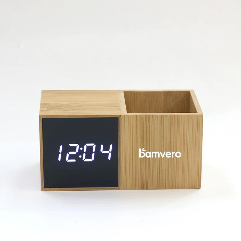 1293Z Bamboo Pen Holder Clock product view for B2B sourcing