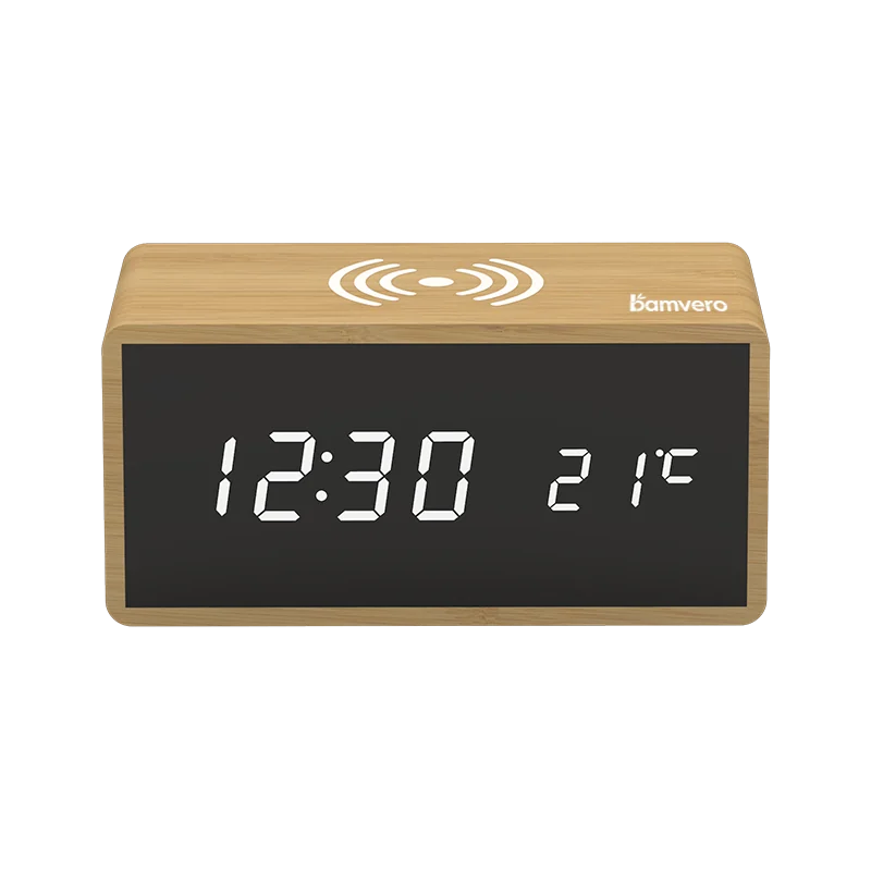 1299 Bamboo Wireless Charging Clock product view for B2B sourcing