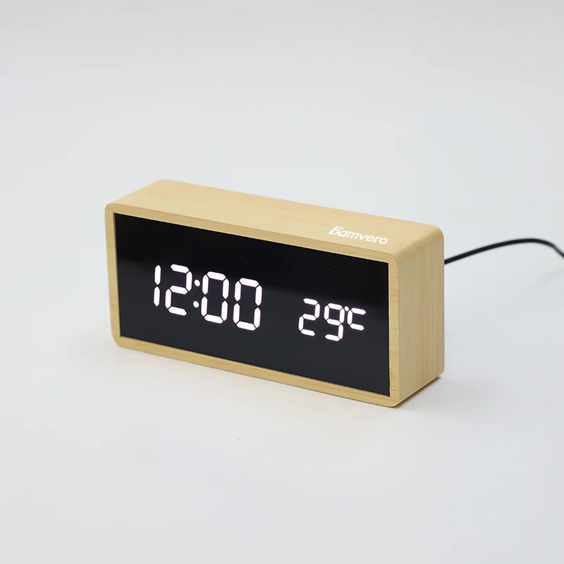 1299 Basic Bamboo LED Temperature Clock product view for B2B sourcing