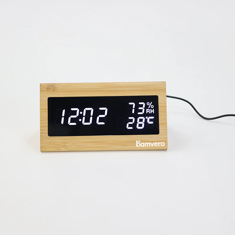 1502 Bamboo Triangular LED Clock product view for B2B sourcing