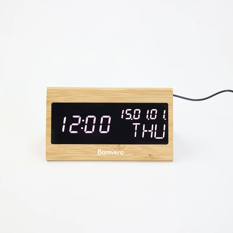 1609 Triangle Bamboo LED Desk Clock product view for B2B sourcing