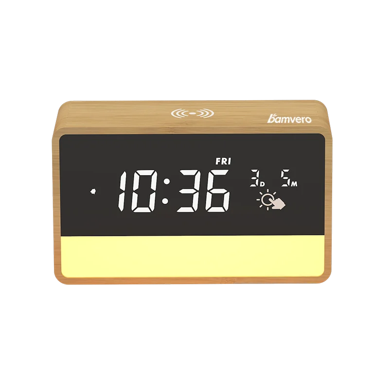 1960 Bamboo Wireless Charging Clock with Night Light product view for B2B sourcing