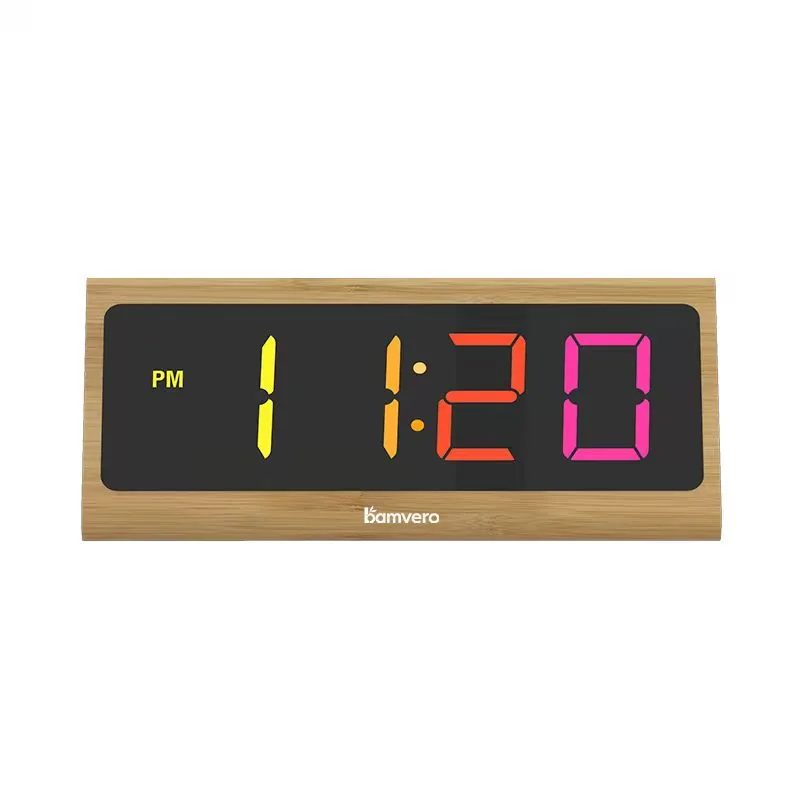 Triangular bamboo digital clock with colorful LED display