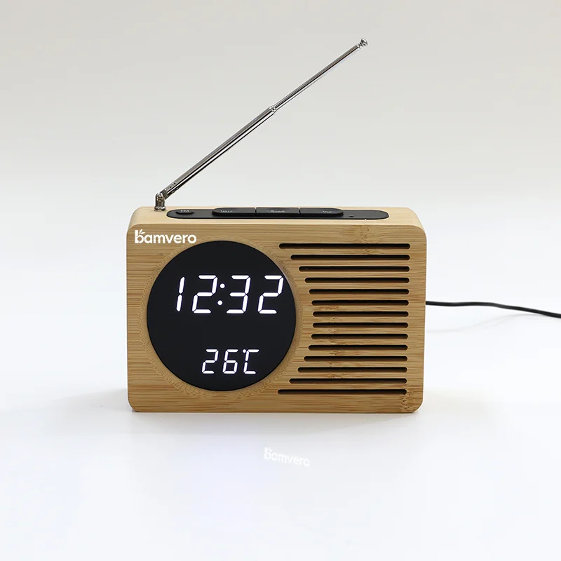 2602 Bamboo Radio Alarm Clock product view for B2B sourcing