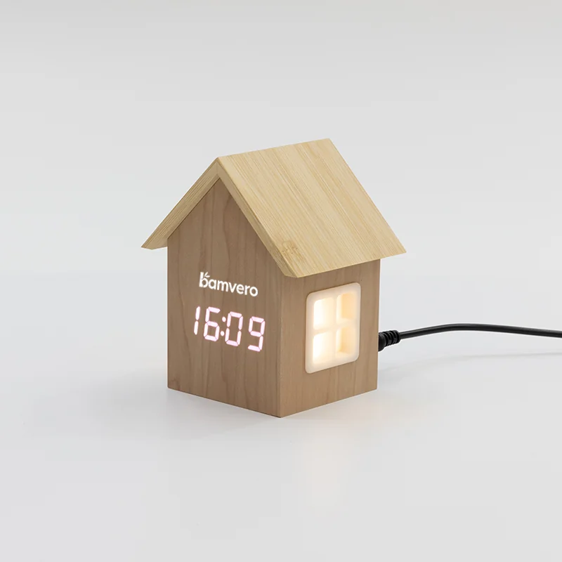 F003 Bamboo House Clock with Ambient Light product view for B2B sourcing