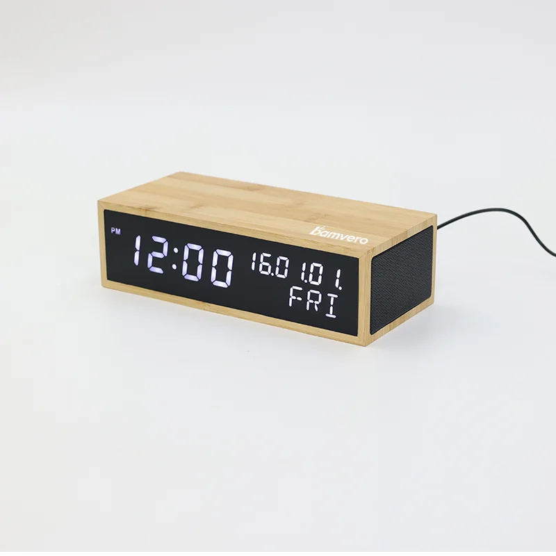 Y101 Bamboo Wireless Charging Speaker Clock product view for B2B sourcing