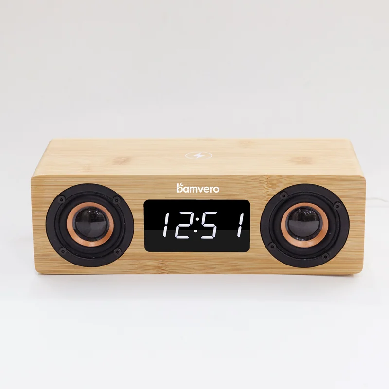 Y120 Bamboo Wireless Charging Speaker Clock product view for B2B sourcing